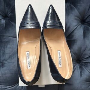 Manolo Blahnik Navy Patent Leather Heels